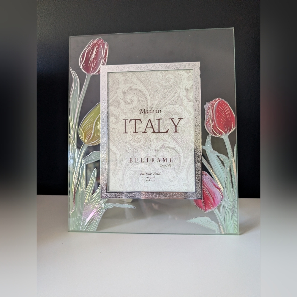 Beltrami Glass Picture Frame with Genuine Silver-Plated Accents